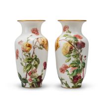 A Pair of Baccarat Opaque-White Painted Glass Vases, Dated 1886