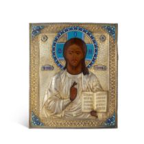 A silver-gilt, cloisonn&#233; and champlev&#233; enamel icon of Christ Pantocrator, Dimitri Shelaput