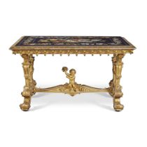 A Florentine Pietre Dure Table Top on a Giltwood Base, Circa 1880