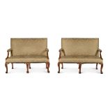 A Pair of George II Walnut and Beechwood Settees, Circa 1745