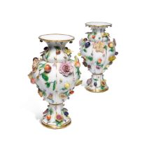 A Pair of Meissen Flower and Fruit-Encrusted Vases, Late 19th Century