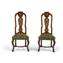 A Pair of George I Style Walnut Side Chairs, 19th Century