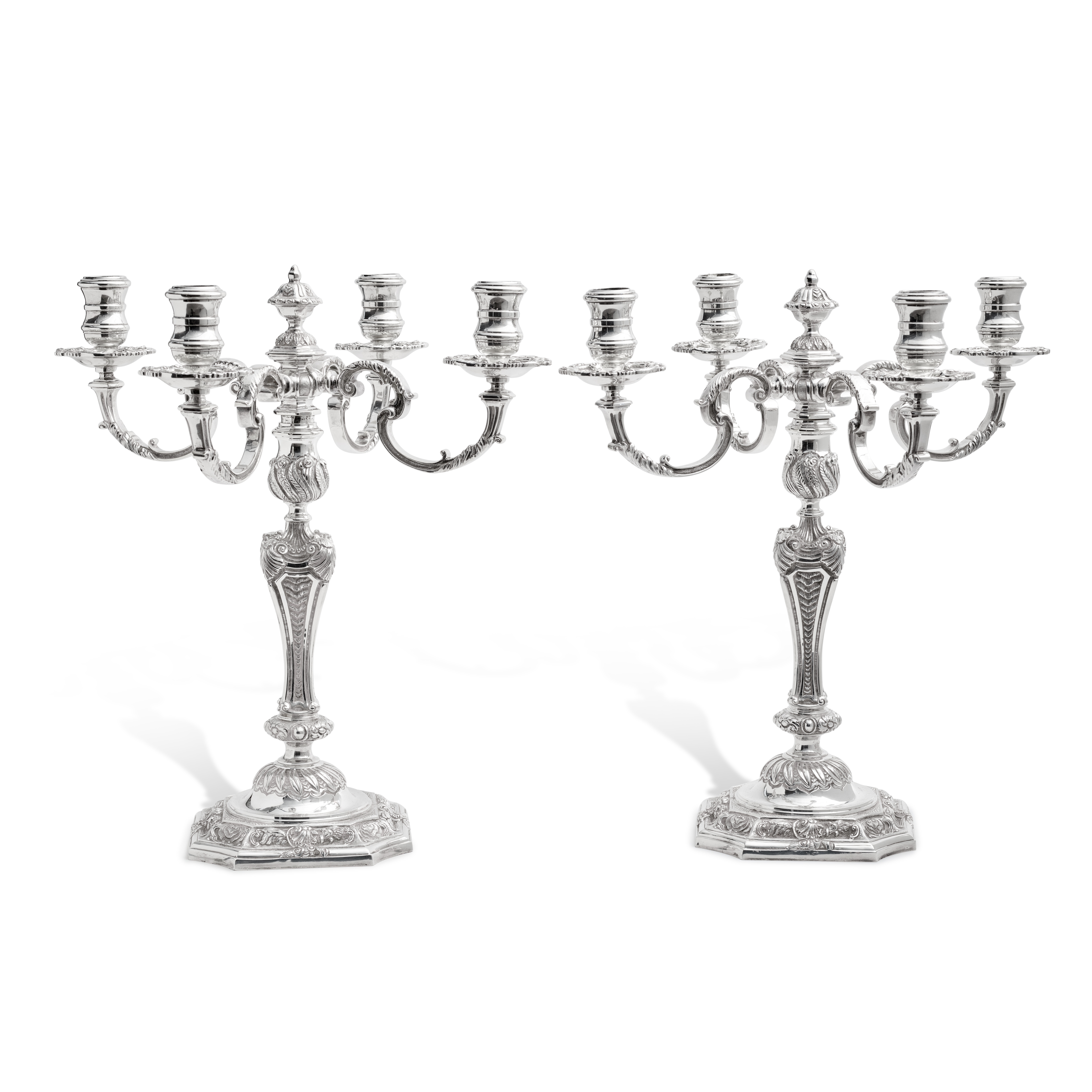 A Pair Of English Silver Four-Light Candelabra, C.J. Vander, London, 1983