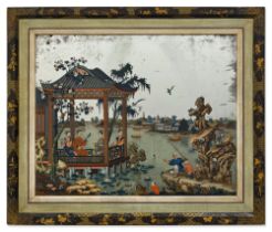 A Rare Large Chinese Reverse Glass Mirror Painting, Qing Dynasty, 18th Century