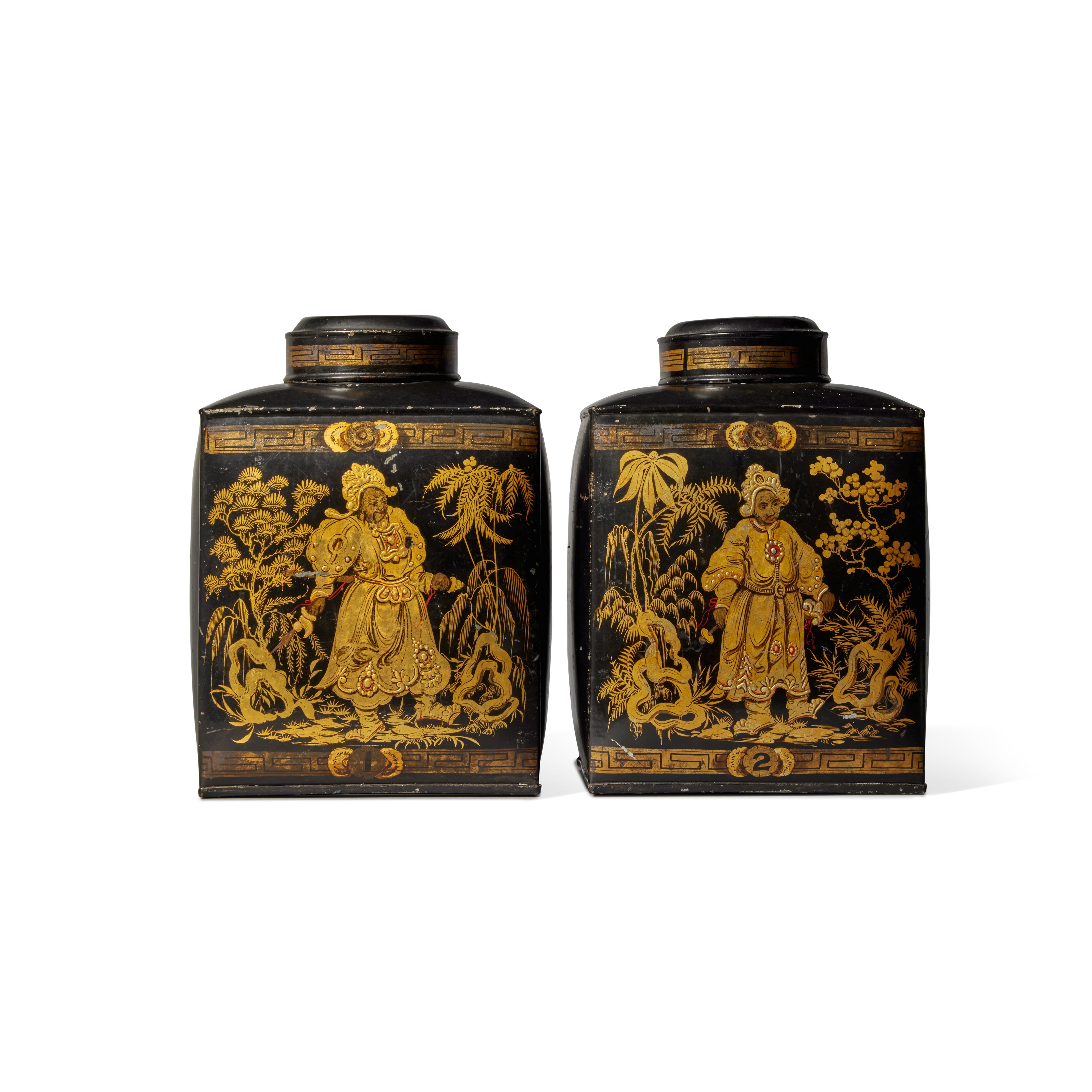 A Pair of Early Victorian Tôle Peinte Tea Canisters and Covers, Circa 1840