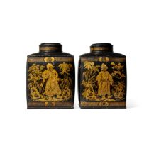 A Pair of Early Victorian T&#244;le Peinte Tea Canisters and Covers, Circa 1840