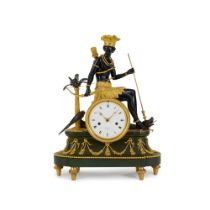 A Directoire Gilt and Patinated Bronze Sculptural Mantel Clock, L'Amerique, the dial signed Lamiral