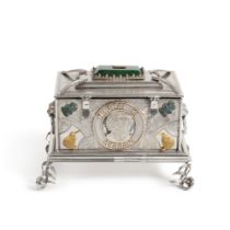 A Rare New Zealand Silver Presentation Casket Mounted in Jade and Gold with Accompanying Marquetry F