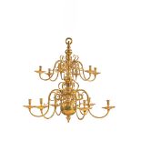 A Dutch Brass Two-Tier Twelve-Light Chandelier, 19th Century