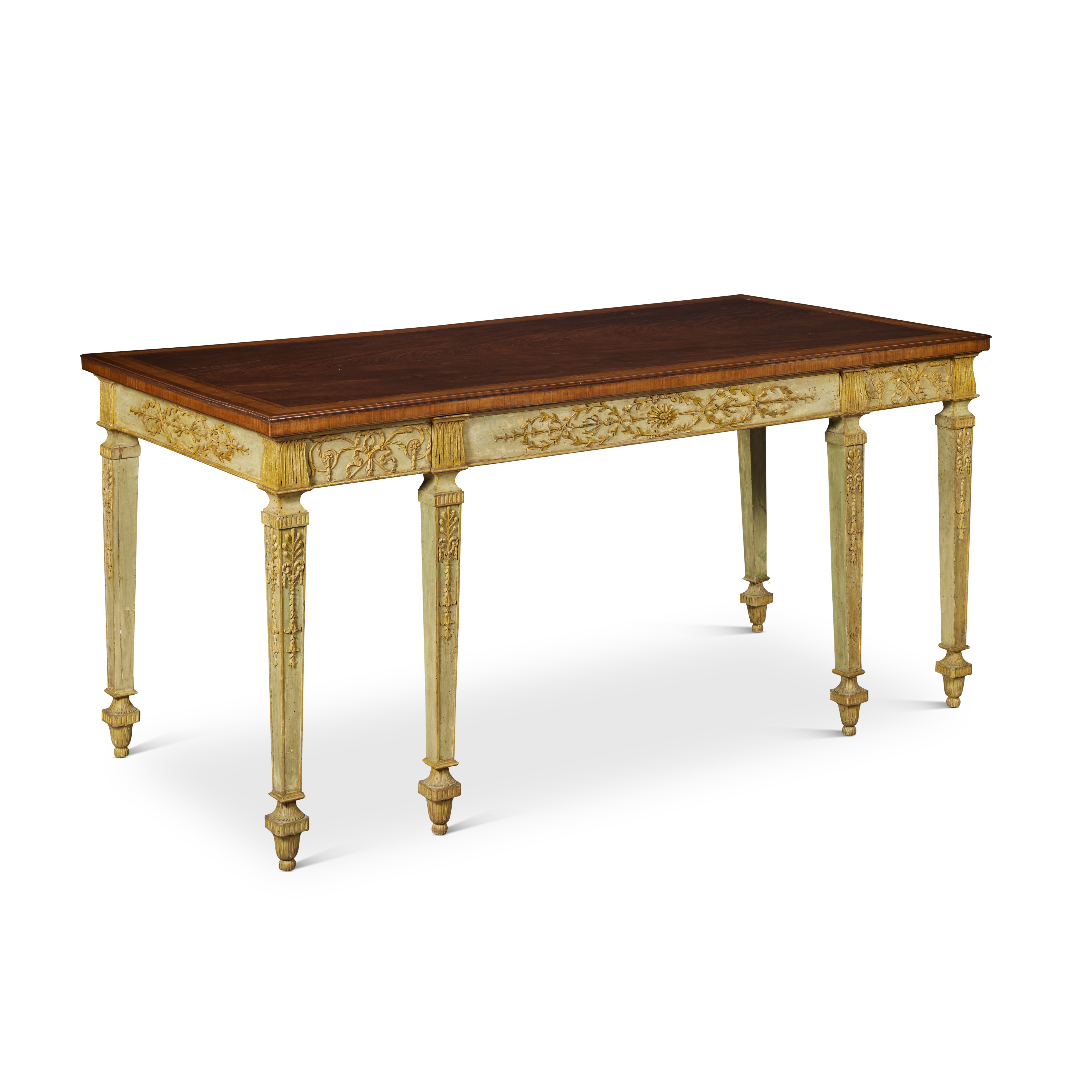 A George III Green Painted and Parcel-Gilt Side Table with a Satinwood and Tulipwood-Banded Sabicu T - Bild 3 aus 5