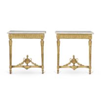 A Pair of Louis XVI Carved Giltwood Console Tables, Circa 1780