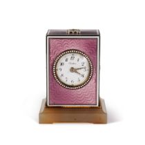 A French Silver, Enamel, and Gem-Set Small Desk Clock, Cartier, Paris, Circa 1930