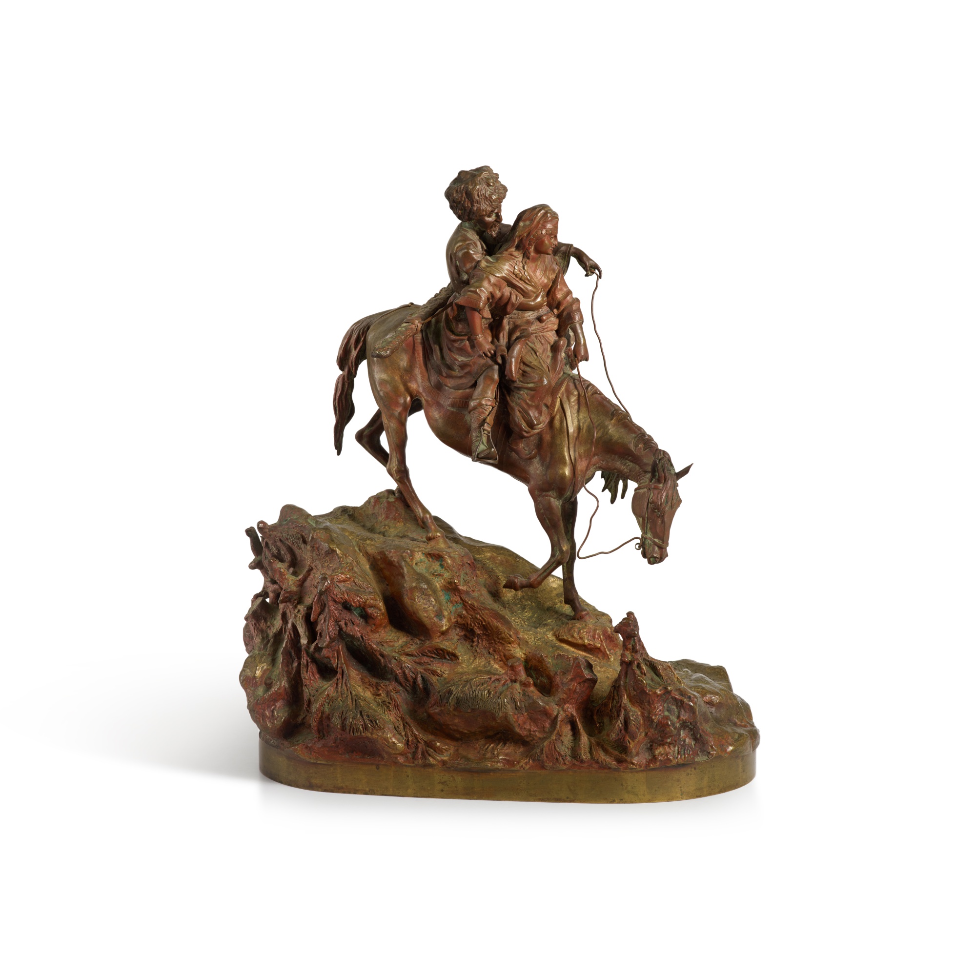A Cossack and his Sweetheart: a bronze figural sculpture, cast by Woerffel, Grachev, St Petersburg, 