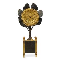 A Restauration Patinated and Gilt-Bronze Sunflower Clock, Circa 1820