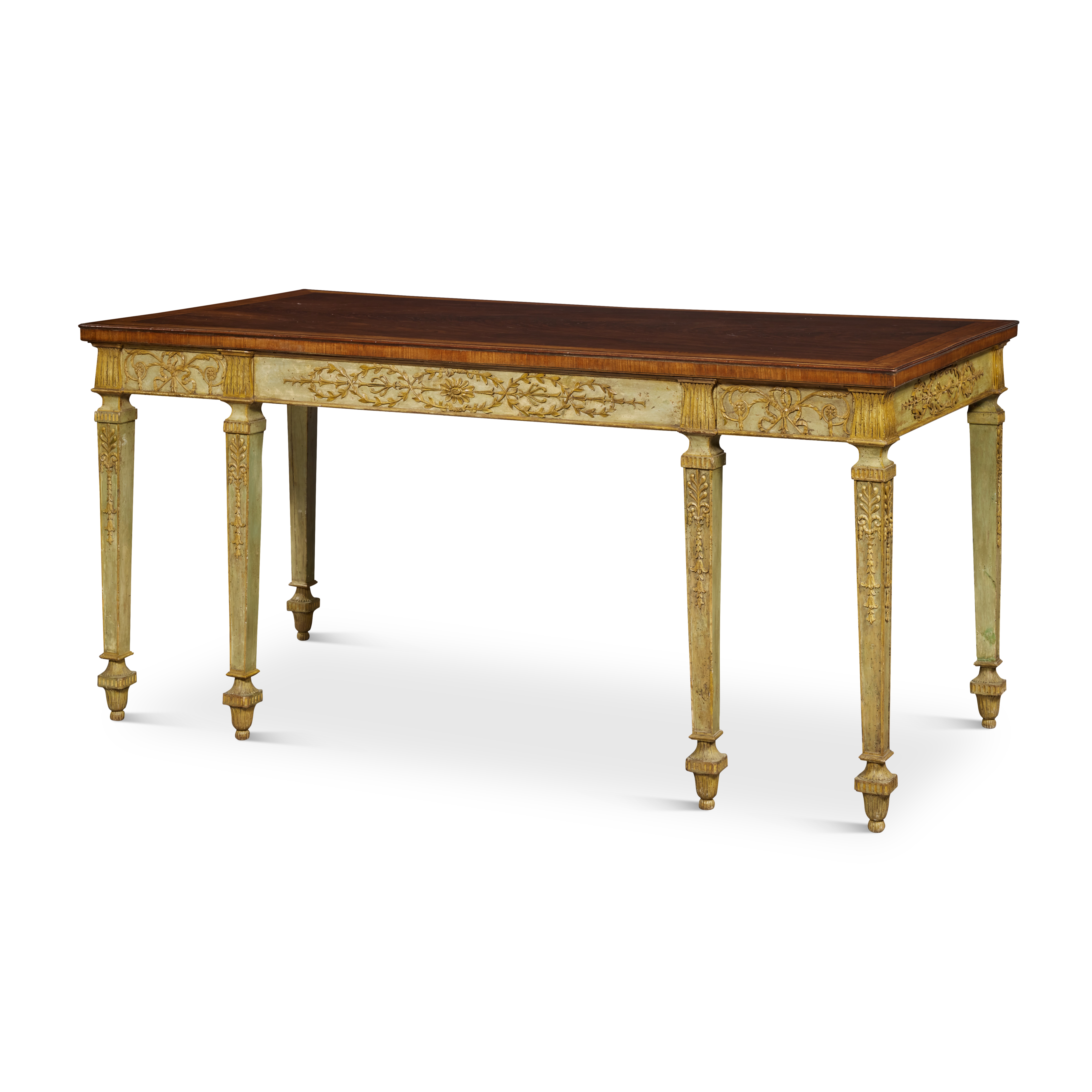 A George III Green Painted and Parcel-Gilt Side Table with a Satinwood and Tulipwood-Banded Sabicu T - Bild 2 aus 5