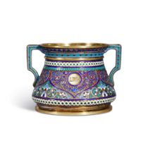 A silver-gilt and cloisonn&#233; enamel two-handled sugar bowl, Antip Kuzmichev, retailed by Tiffany