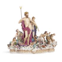 A Meissen Large Mythological Figure Centerpiece, 'Neptune and Thetis', Late 19th Century