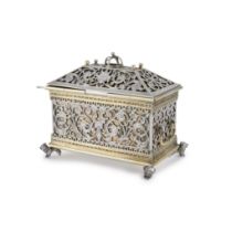 A Continental Parcel-Gilt Silver Marriage Casket with Concealed Opening and Erotic Scene, Circa 1840