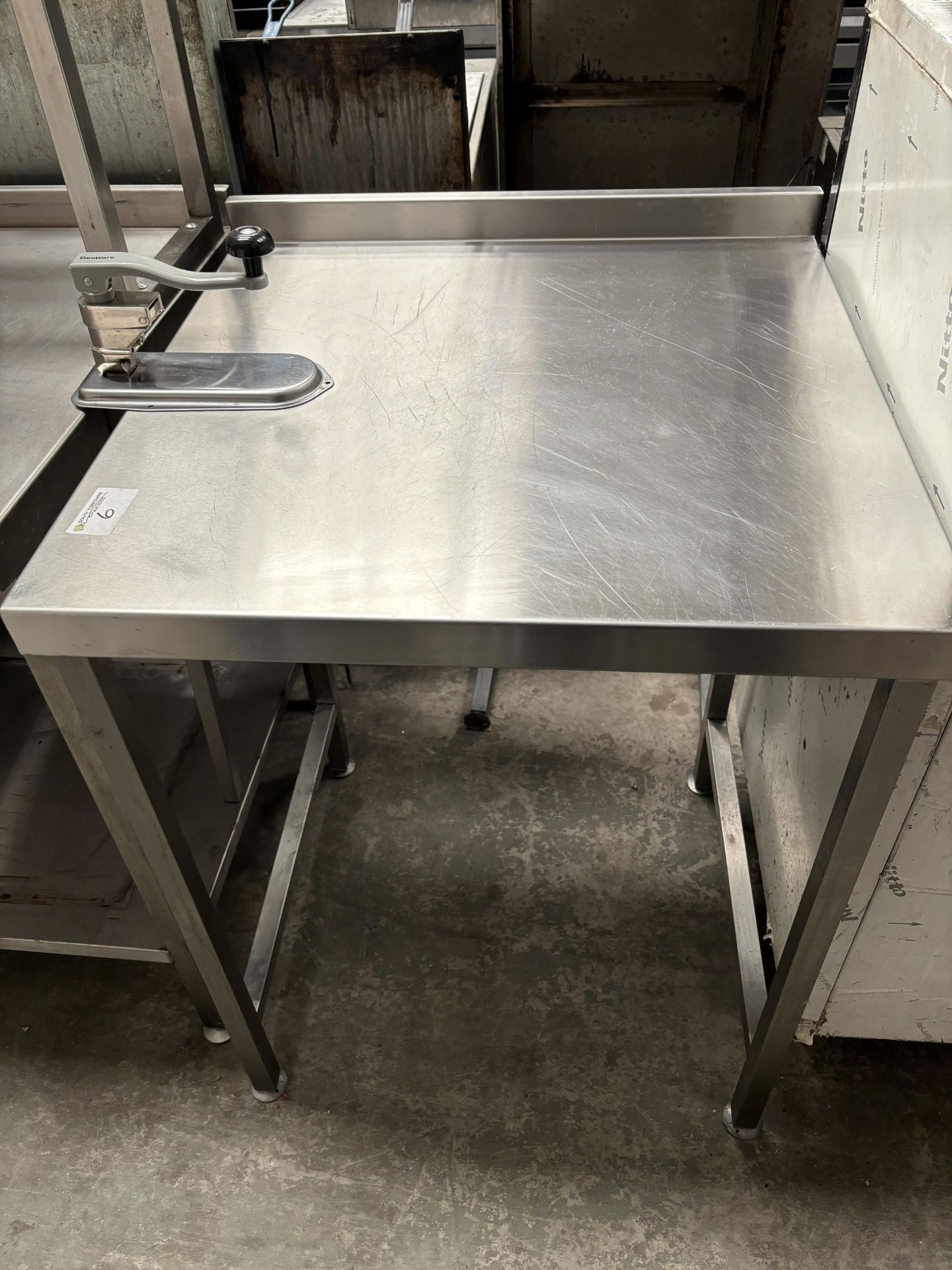 Stainless Steel Table With Genware Can Opener 700 mm x 700 mm x 900 mm High