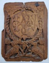 OLD CARVED WOODEN PLAQUE A/F