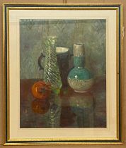 ZOYA POPOVA STILL LIFE WITH VASE 1996 OIL ON BOARD 49CM X 39CM