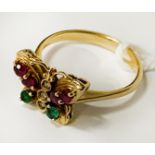 18CT GOLD DIAMOND EMERALD & RUBY RING SIZE L - 3.7 GRAMS APPROX