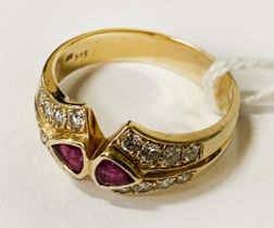 14CT GOLD RUBY & DIAMOND RING SIZE R - 5.3 GRAMS APPROX