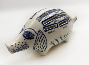 GRAYSON PERRY (1960) CERAMIC PIGGY BANK IN BLUE AND CREAM PRODUCED BY THE SERPENTINE GALLERIES