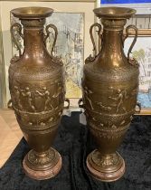 PAIR OF LARGE BRONZE & COPPER CLASSICAL URNS - 61 CMS (H)APPROX