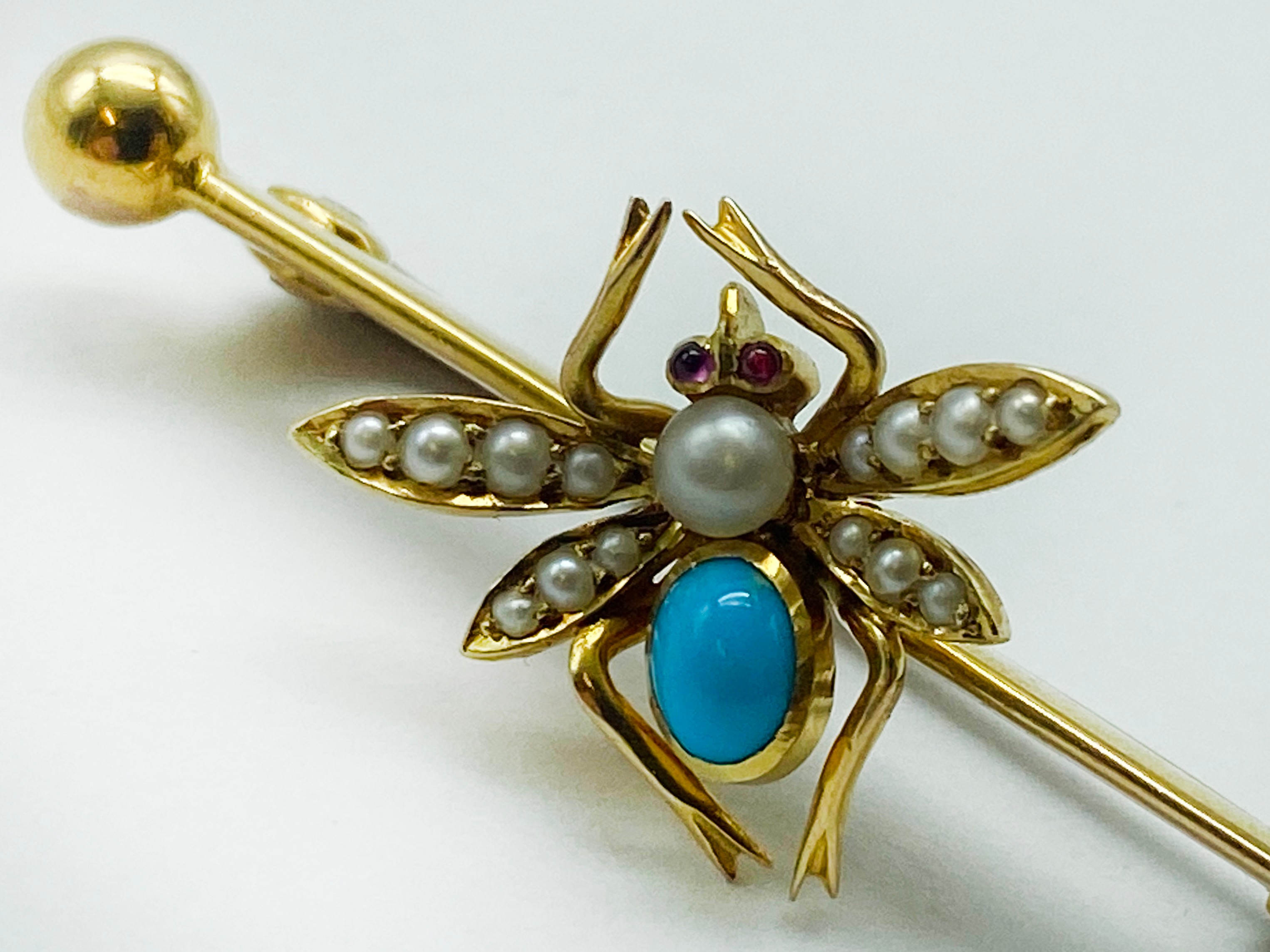TWO 9CT GOLD SEED PEARL & TURQUOISE BAR BROOCHES - Image 4 of 4