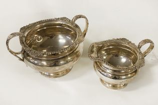 H/M SILVER CREAM JUG & TWO HANDLED CREAM BOWL - 25 IMP OZS APPROX