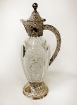 CUT CRYSTAL GLASS CLARET JUG IN H/M SILVER - 31 CMS (H) APPROX