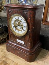 19TH CENTURY FRENCH ROGUE MARBLE MANTLE CLOCK BY A MESMAR OF BORDEAUX FACE - NEEDS ATTENTION - 32.