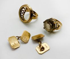 TWO 9CT GOLD RINGS & CUFFLINKS