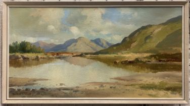 MAURICE C WILKS SCENIC LANDSCAPE OF THE MOUNTAINS ON CANVAS 44CM H X 80CMS W