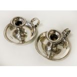 TWO HM SILVER CANDLESTICKS - APPROX 7 OZ - 6.5 CMS (H)