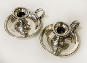 TWO HM SILVER CANDLESTICKS - APPROX 7 OZ - 6.5 CMS (H)