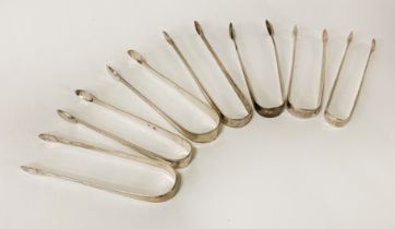 7 X GEORGIAN H/M SILVER SUGAR TONGS - 7 IMP OZS APPROX