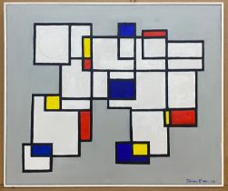 ACRYLIC ON CANVAS - HOMAGE TO MONDRIAN BY TERENCE V HOWE 61CM X 51CM