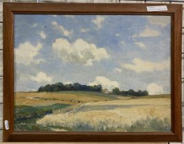 UNSIGNED, AFTER MAURICE C WILKS OIL ON BOARD OF COUNTRY LANDSCAPE - 35CM H X 38CM W