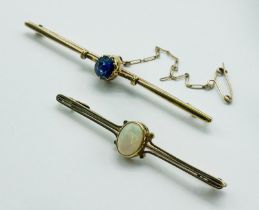 TWO 9CT GOLD BAR BROOCHES - OPAL SAPPHIRE