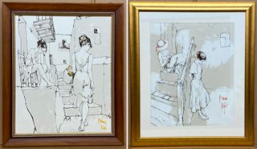 TWO SIGNED BERNARD DUFORE OIL PAINTING STUDY OF YOUNG WOMEN