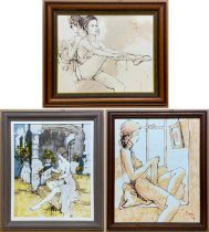 THREE SIGNED BERNARD DUFORE OIL PAINTING STUDY OF YOUNG WOMEN