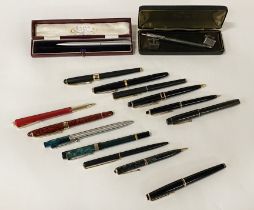 MONT BLANC FOUNTAIN PEN WITH A QTY OF OTHER PENS