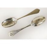 FINE PAIR QUEEN ANNE HM SILVER TABLESPOONS