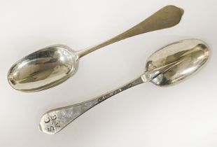 FINE PAIR QUEEN ANNE HM SILVER TABLESPOONS