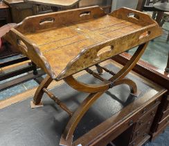 BURR WALNUT BUTLERS TRAY & STAND