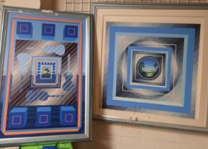 2 BLUE FRAMED ABSTRACT STUDIES