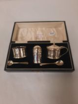 CASED H/M SILVER CRUET SET