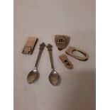 FOUR MONEY CLIPS INCL. SOME SILVER WITH TWO ROLEX BUCHERER TEASPOONS